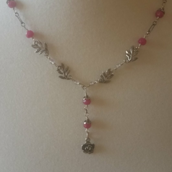 Long boho y necklace with pink beads - Picture 2 of 3